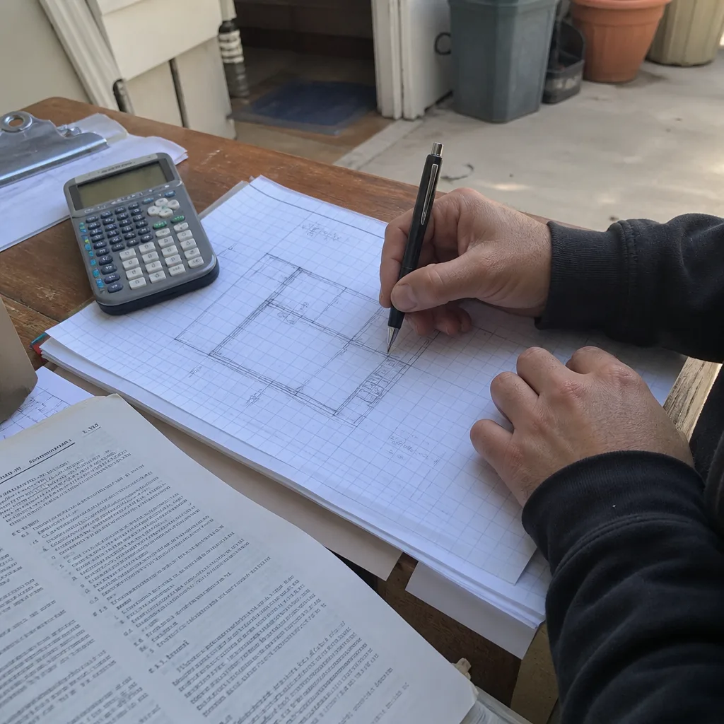 Professional designer drafting ADU floor plans on graph paper