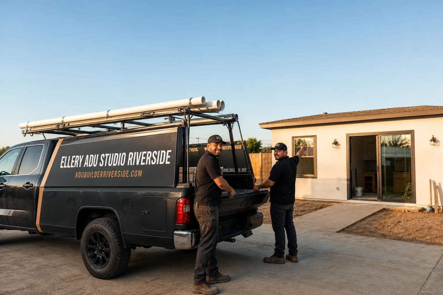 Ellery ADU Studio Riverside adu service vehicle and crew in Riverside, CA